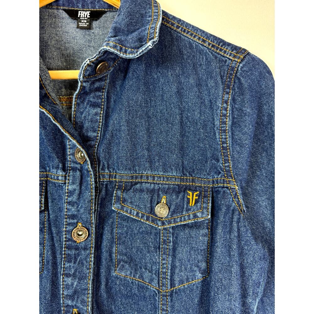 Frye Denim Shirt Dress Women XS Western Coastal Cowgirl Utility Mini Pockets - Picture 13 of 14